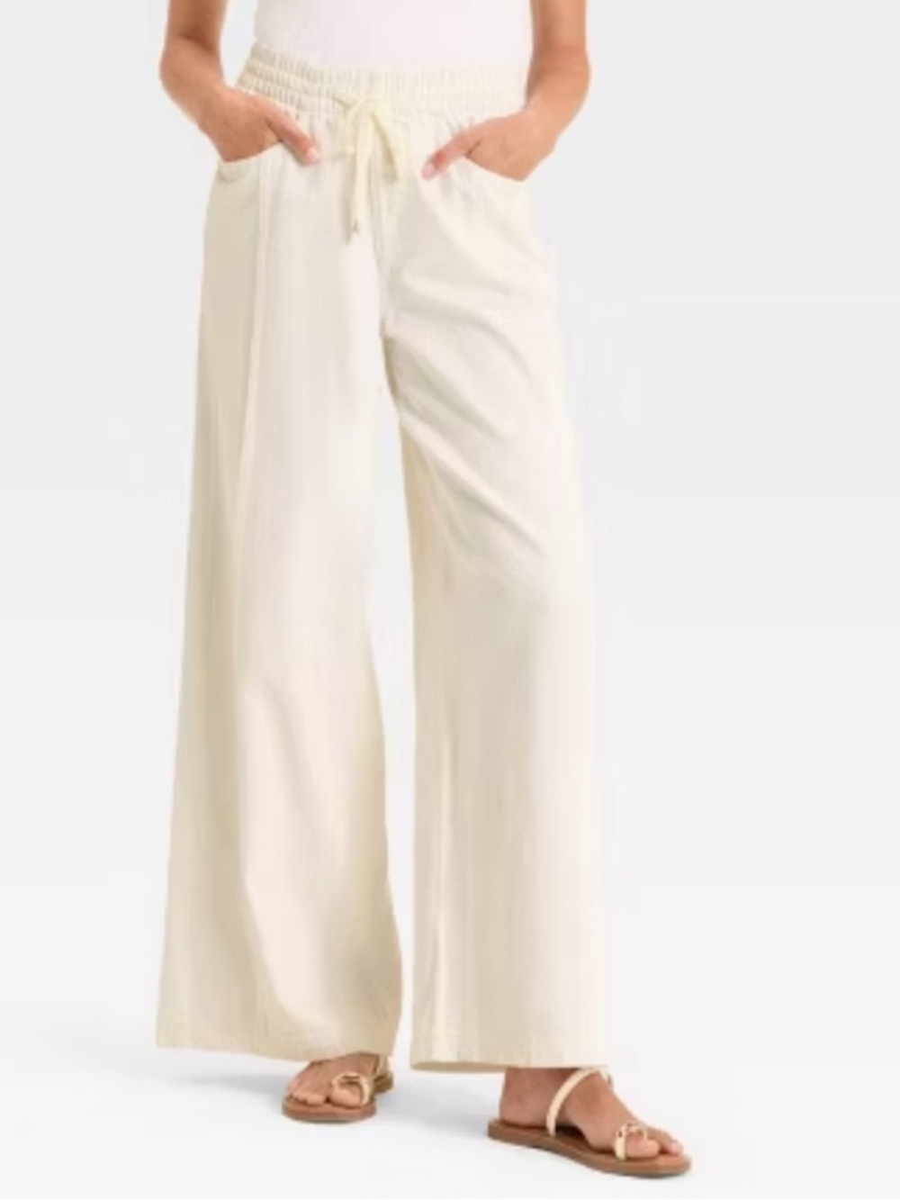 Universal there Wide Leg White Drawstring light denim Pants M/L